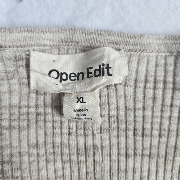 Open Edit Brown Ivory Spacedye Lace Up Top Size XL - Picture 5 of 7